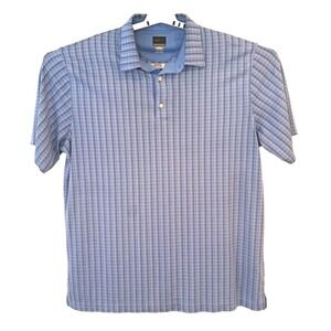 Greg Norman Polo Shirt Men's 2XL Blue White Plaid Short Sleeve Golf Gear Comfort